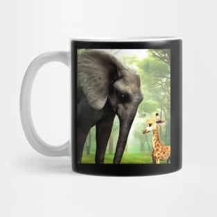 Stunning Digital Art Animal Prints: Baby Elephant and Giraffe" Mug